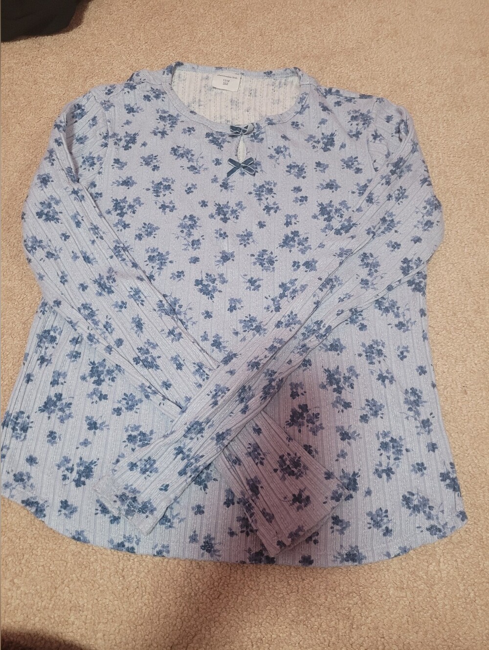 abercrombie kids Light Blue Floral Ribbed Long-Sleeve Top with Bow